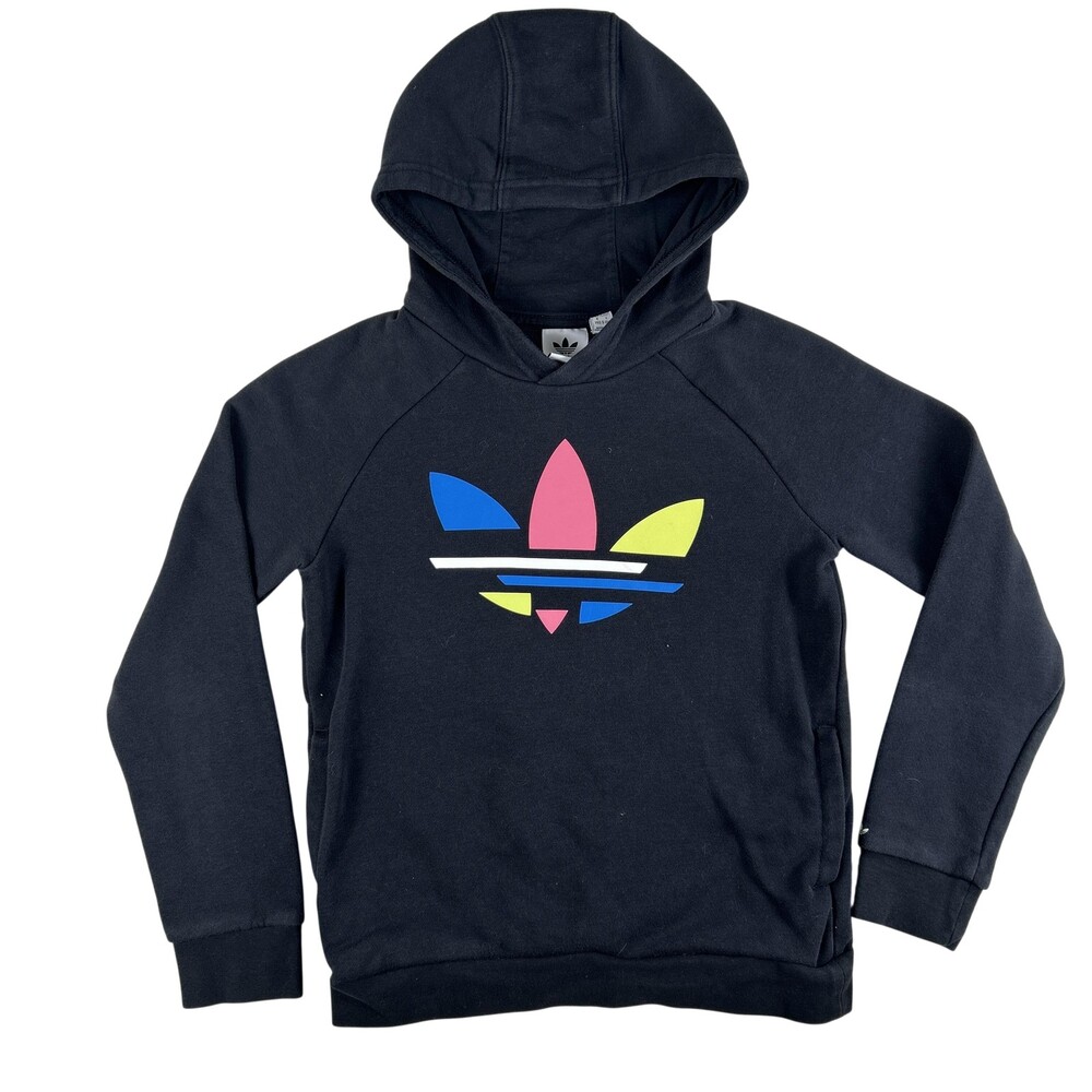 Adidas Hoodie Kids Youth 9-10 Trefoil Graphic Logo Fleece Pullover Sweatshirt